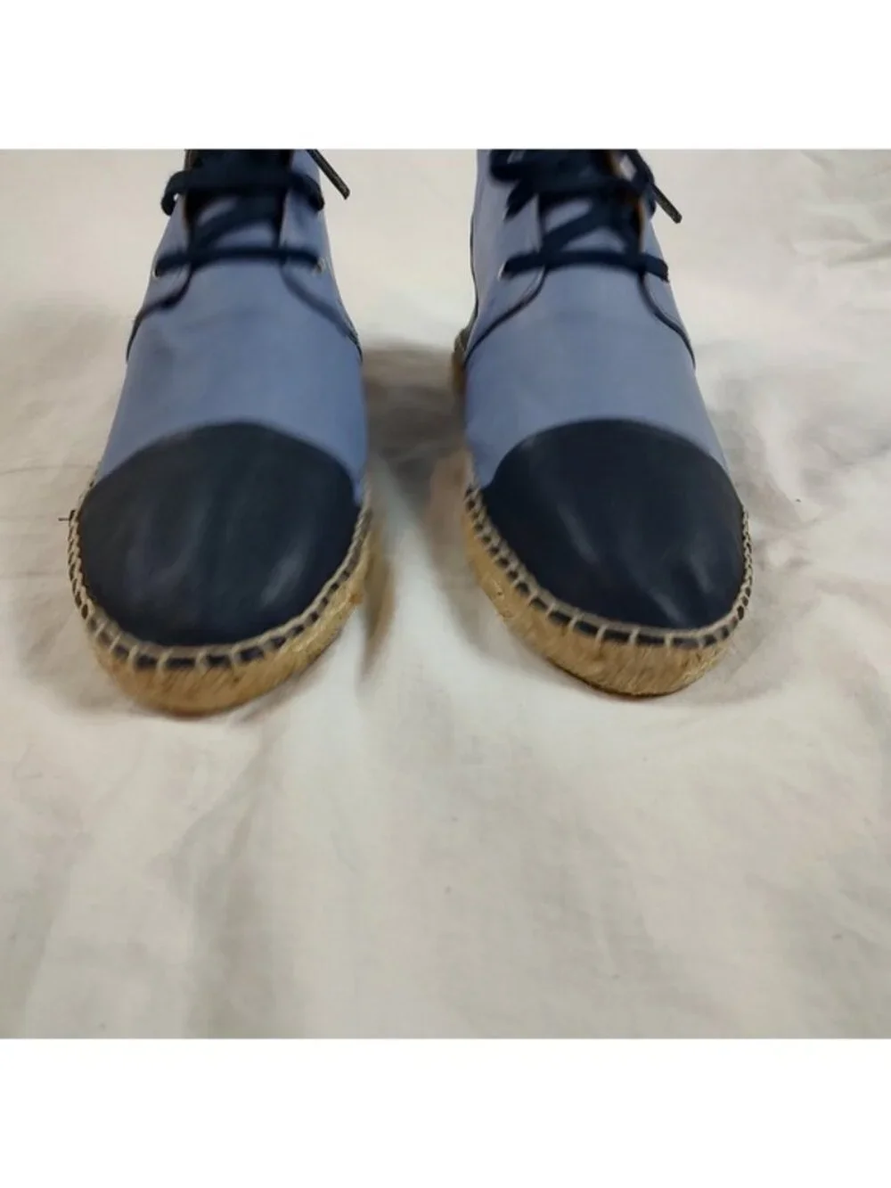 Charles David Two-Tone Blue Leather Lace Up Espadrilles Euro 38 Made in Spain
